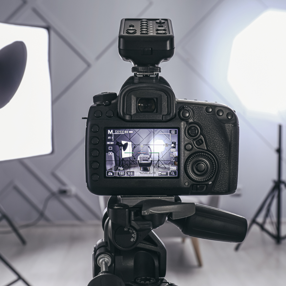 Photography Session Photo studio set up with lights and cameras